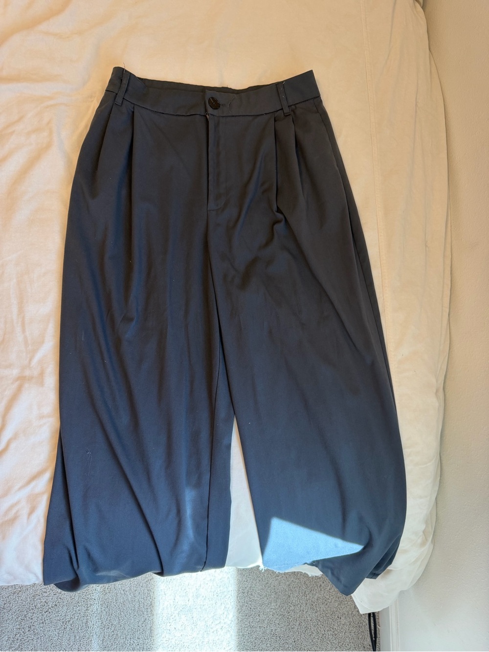 Zara Wide-Leg Pleated Trousers in Navy